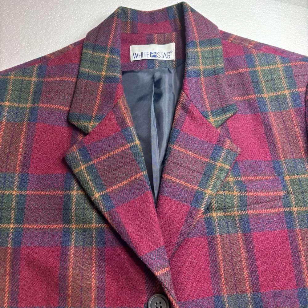 Vintage White Stag Women’s Size 16 Wool Blend Tartan Plaid Lined Blazer Jacket - Picture 3 of 11